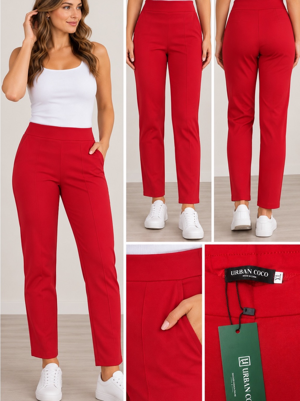 Urban Coco High-Waist Straight Leg Pants in Red